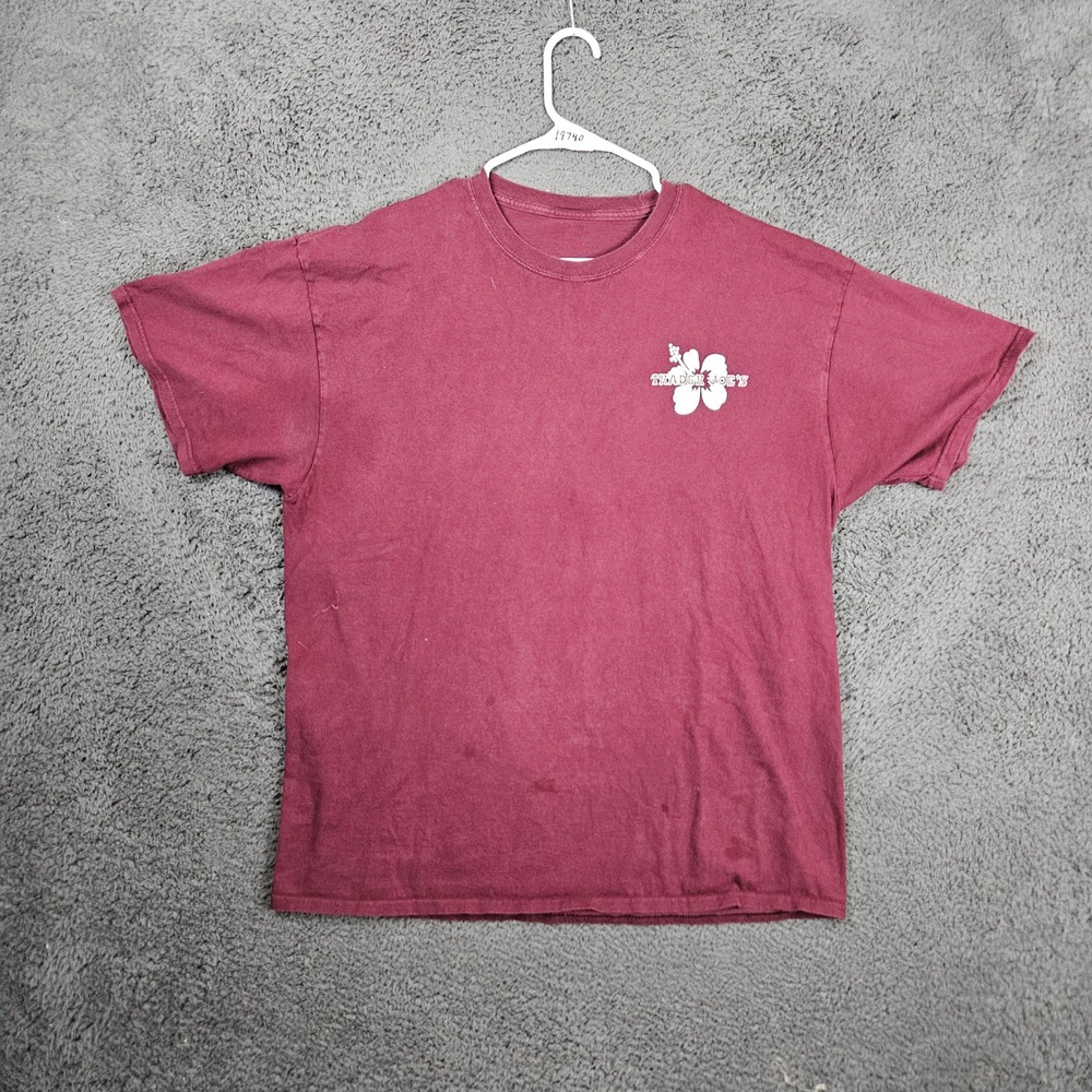 Trader Joes Mens XL Graphic‎ T-Shirt Maroon Hibiscus Flower Short Sleeve